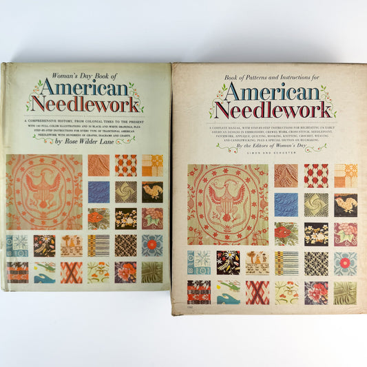 1963 Woman’s Day American Needlework Set, Rose Wilder Lane Book + Boxed Pattern Manual - Pretty Old Books