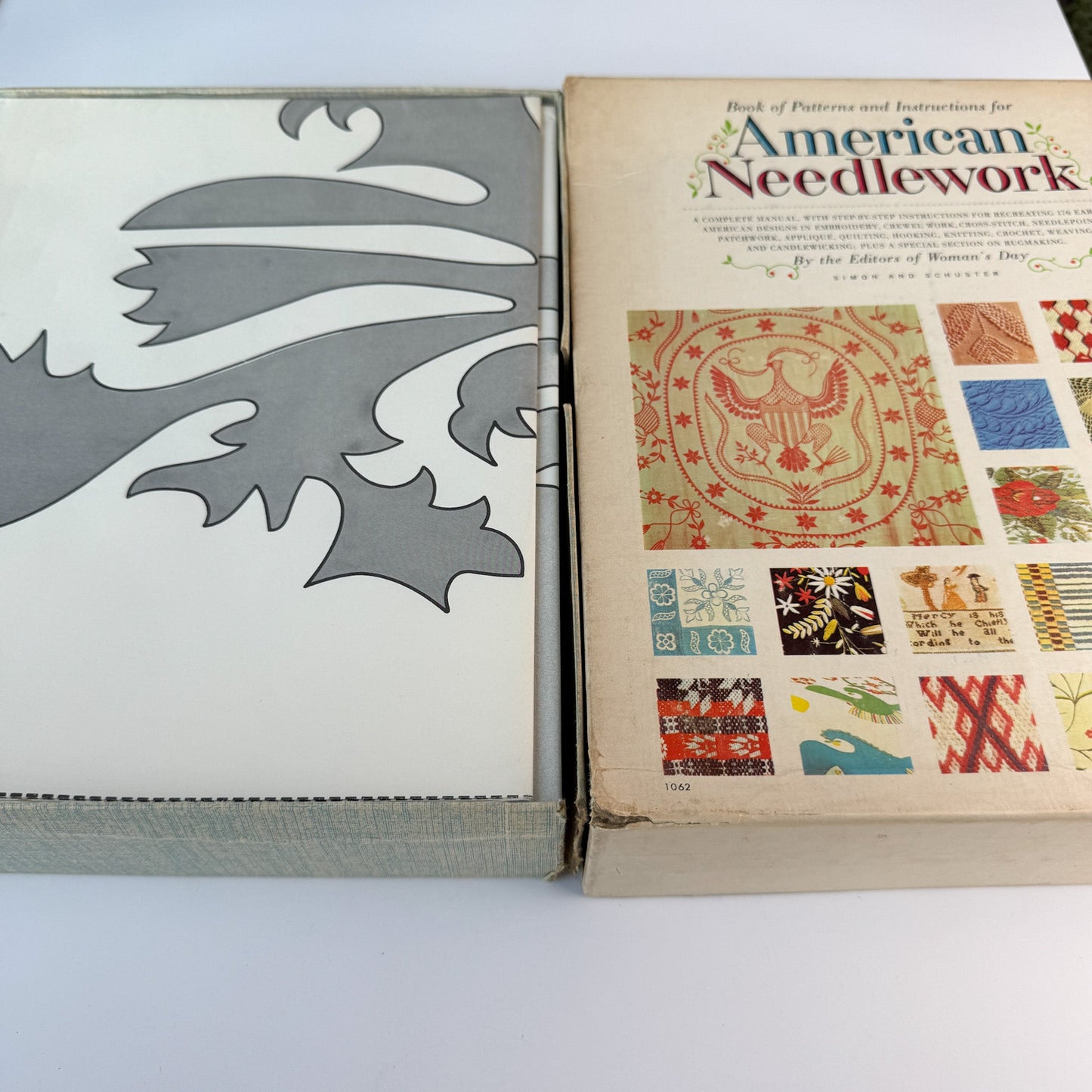 1963 Woman’s Day American Needlework Set, Rose Wilder Lane Book + Boxed Pattern Manual - Pretty Old Books