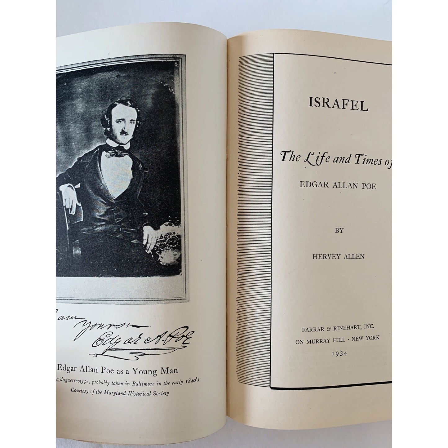 Israfel: The Life and Times of Edgar Allan Poe, 1934 Hardcover, Hervey Allen
