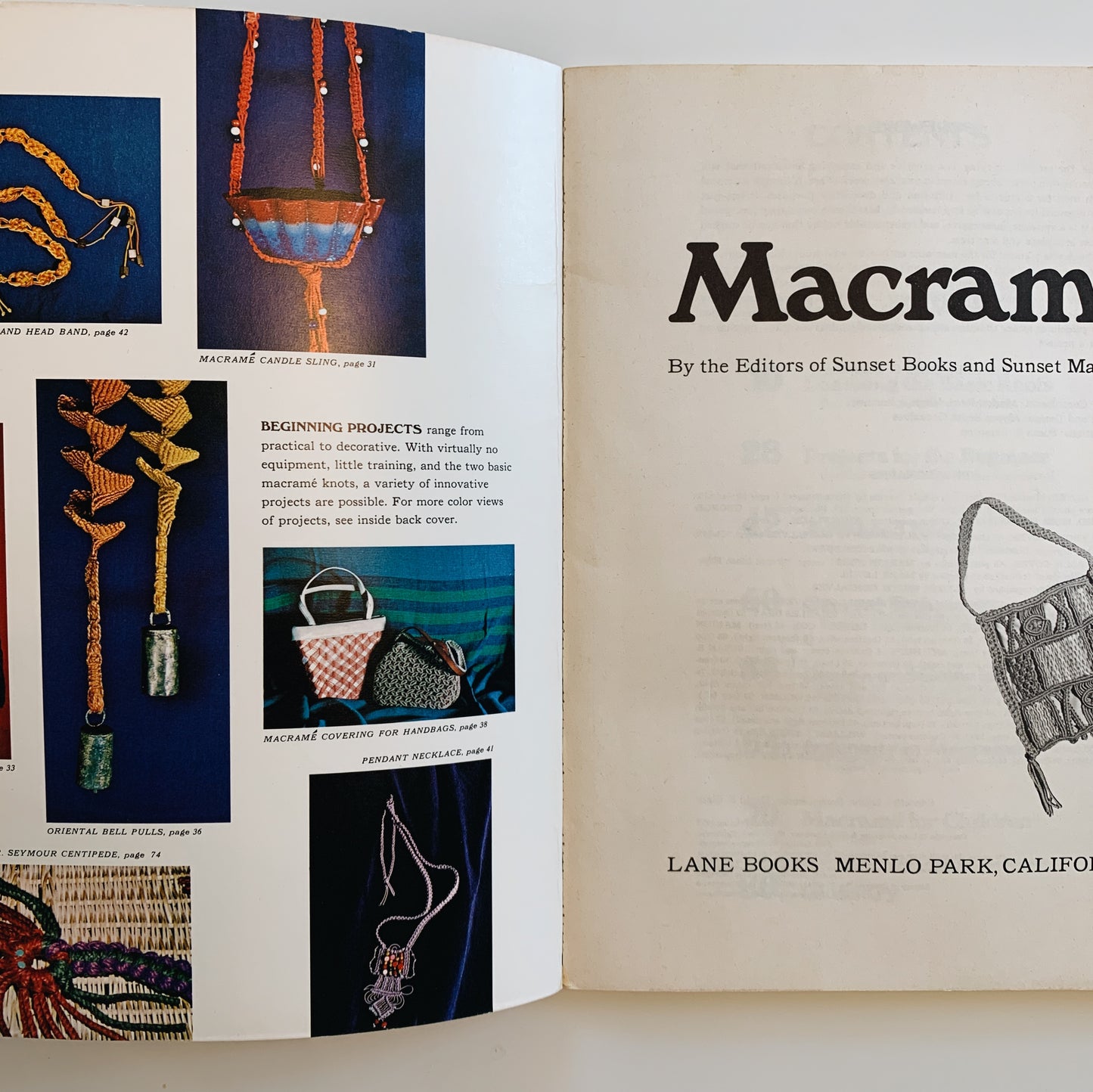 Macrame: Creative Knot-Tying, Sunset Magazine Book, Vintage Paperback 1975