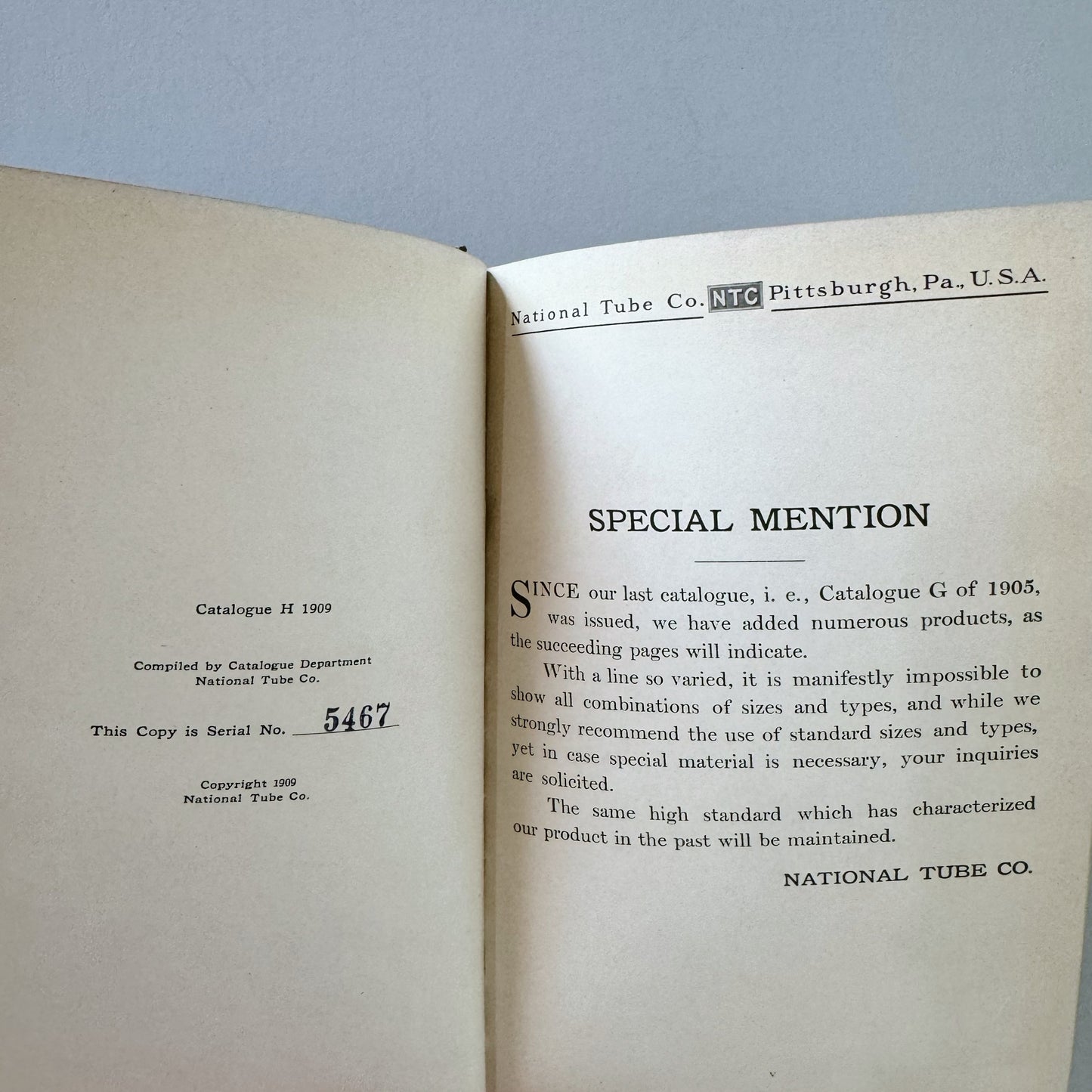 National Tube Company Catalogue H, Antique 1909 Illustrated Parts Catalog