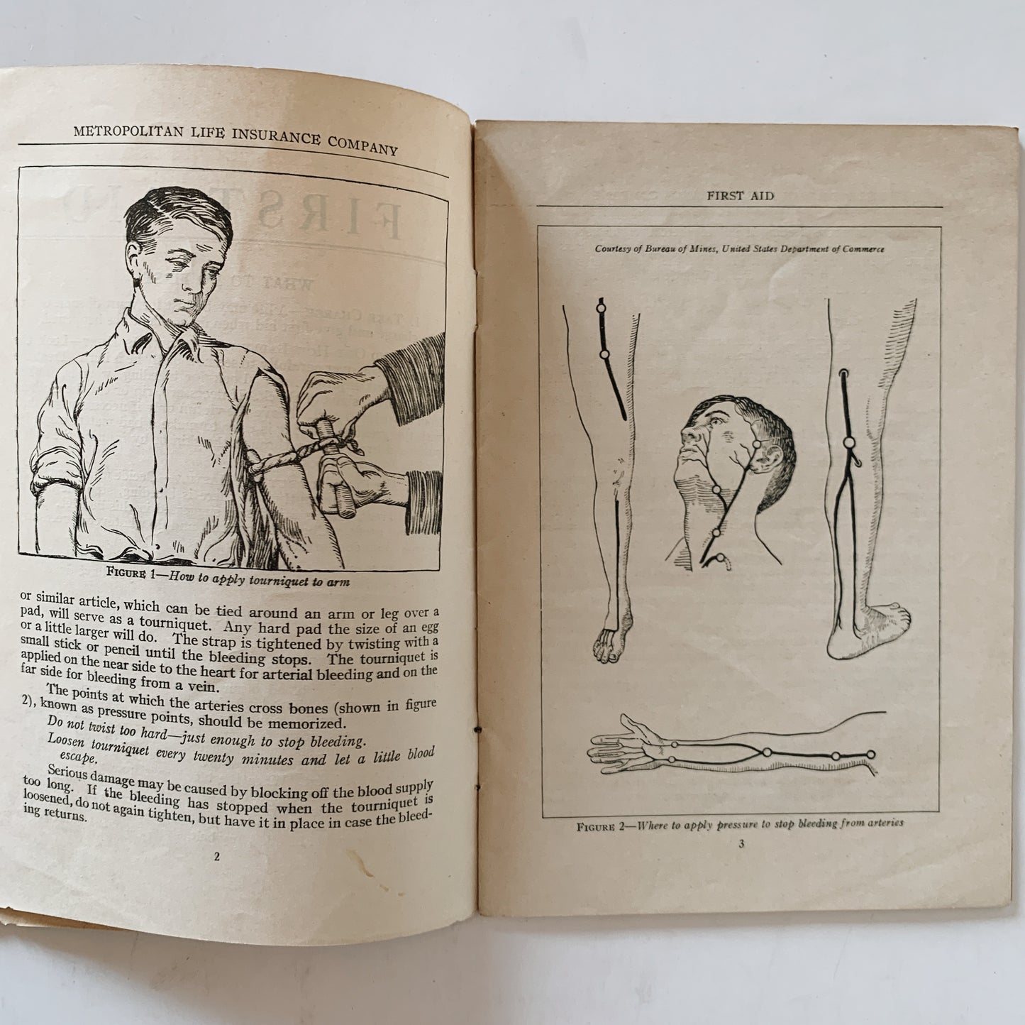 First Aid Illustrated 1930s Pamphlet, Metropolitan Life Insurance Co