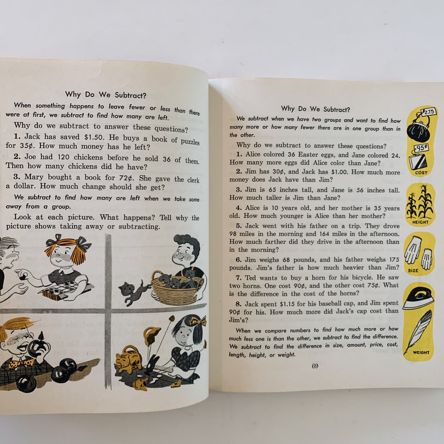 Row-Peterson Arithmetic, Book Five, 1961, Mid-Century Math Textbook, Color Illustrations