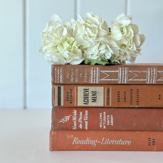 Vintage Cinnamon Terra Cotta English Literature and Poetry School Books for Classroom Decor