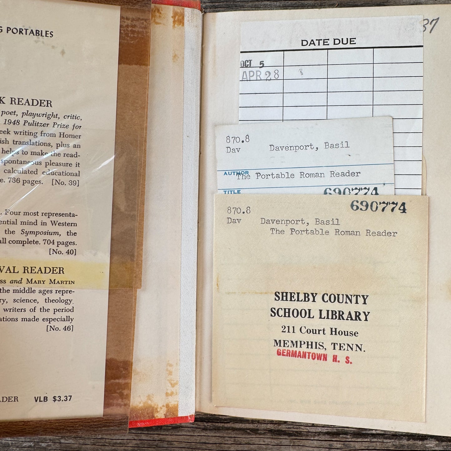 The Portable Roman Reader, The Culture of the Roman State, Basil Davenport, 1967