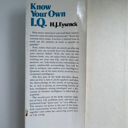 Know Your Own I.Q., 1962 IQ Testing Question Hardcover