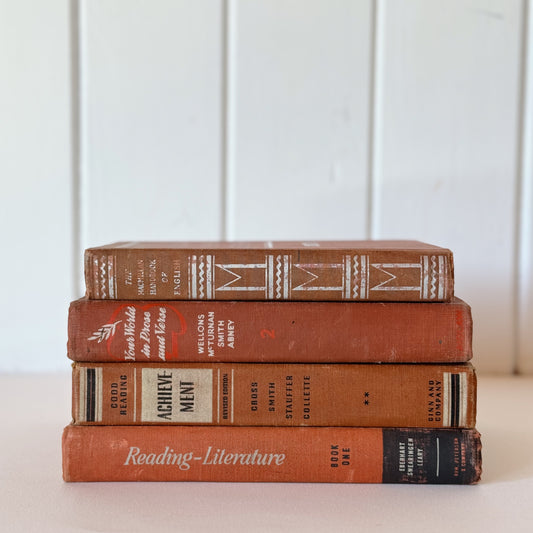 Vintage Cinnamon Terra Cotta English Literature and Poetry School Books for Classroom Decor