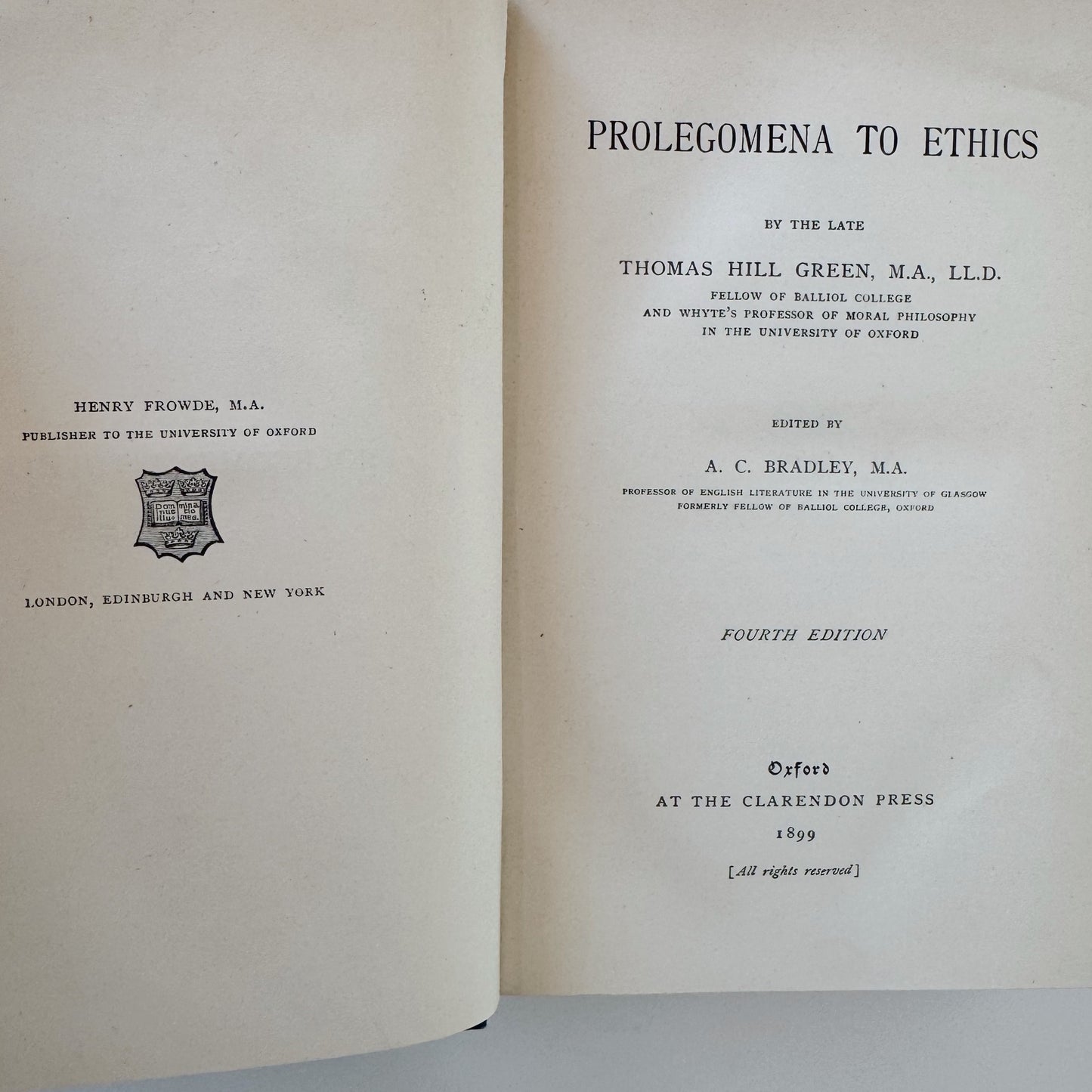 Prolegomena To Ethics, Thomas Hill Green, 4th Edition, 1899