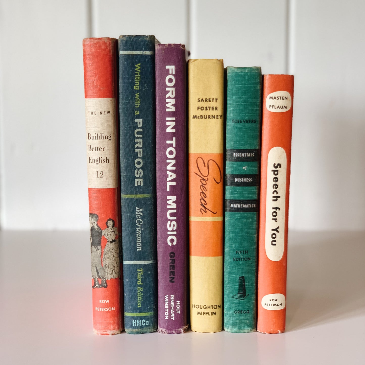 Vintage School Books in Rainbow Colors, Colorful Classroom Shelf Styling