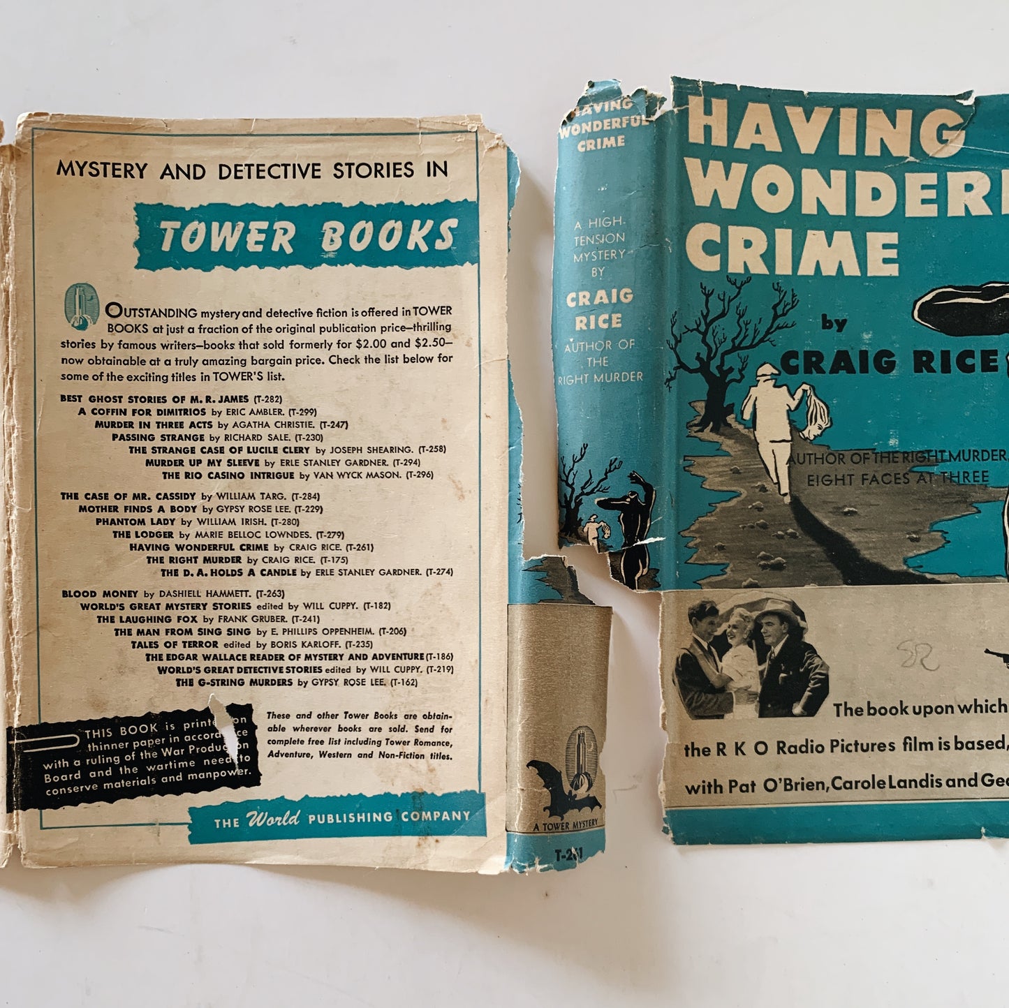 Having a Wonderful Crime, Craig Rice, 1944, Second Printing, HCDJ