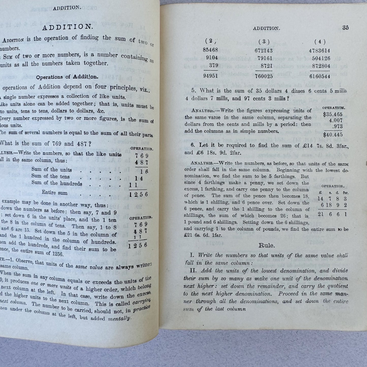 University Arithmetic, Science of Numbers, 1863 Antique School Book