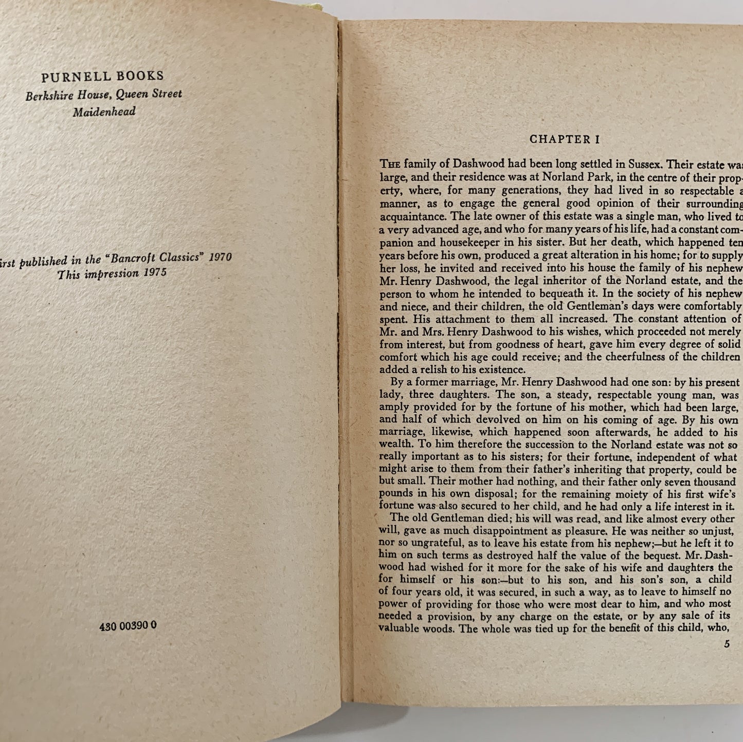 Sense and Sensibility, Bancroft Classics, 1975, Jane Austen Abridged for Young Readers
