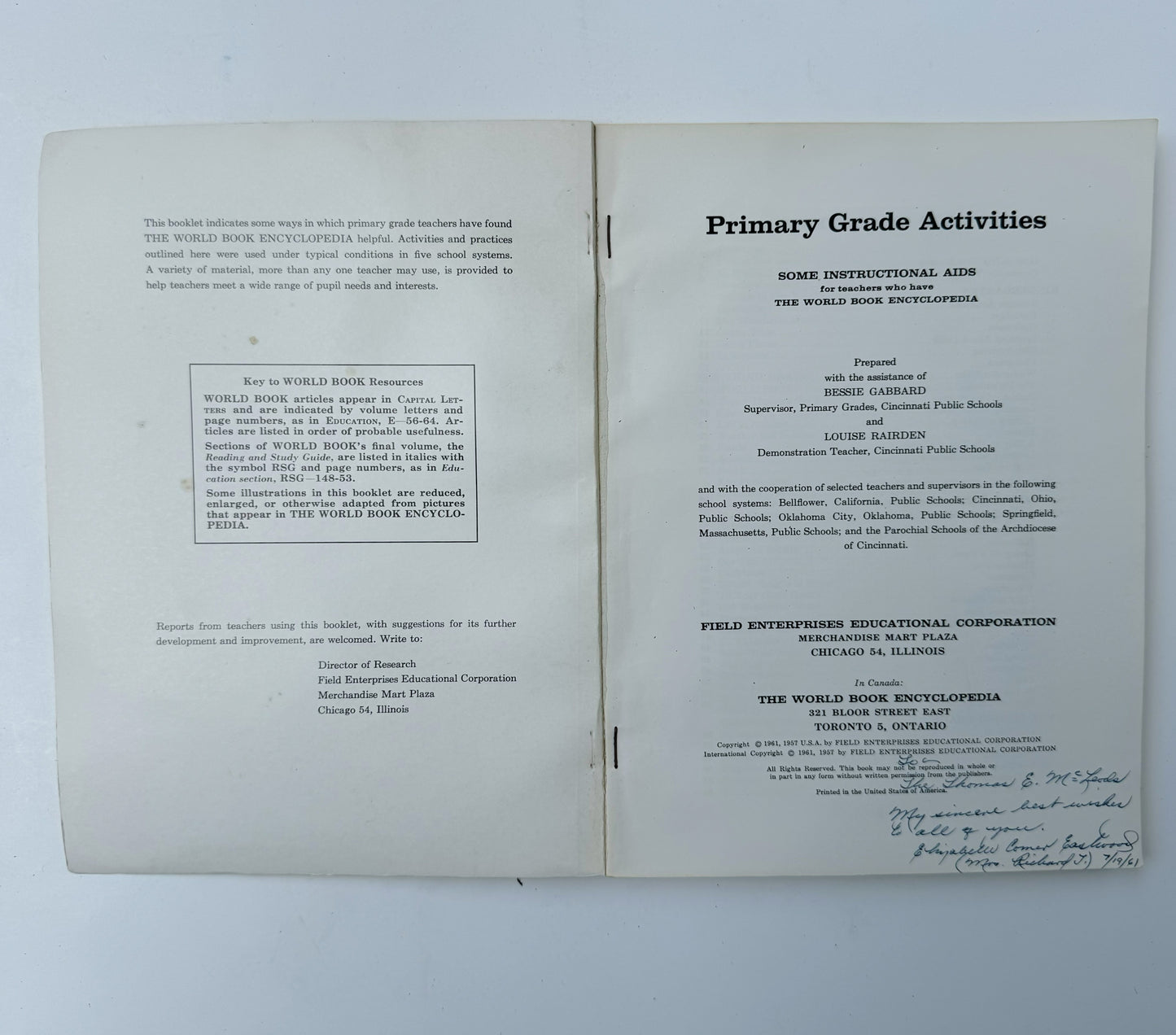 Primary Grade Activities, The World Book Encyclopedia, 1961 Softcover School Book