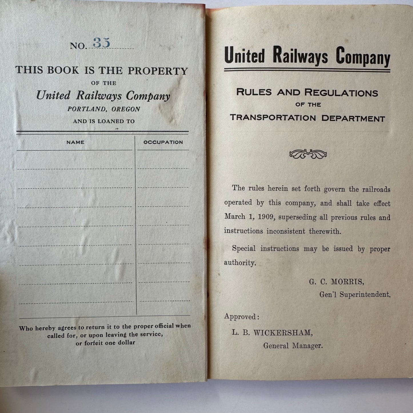 United Railways Company Rules and Regulations Book 1909