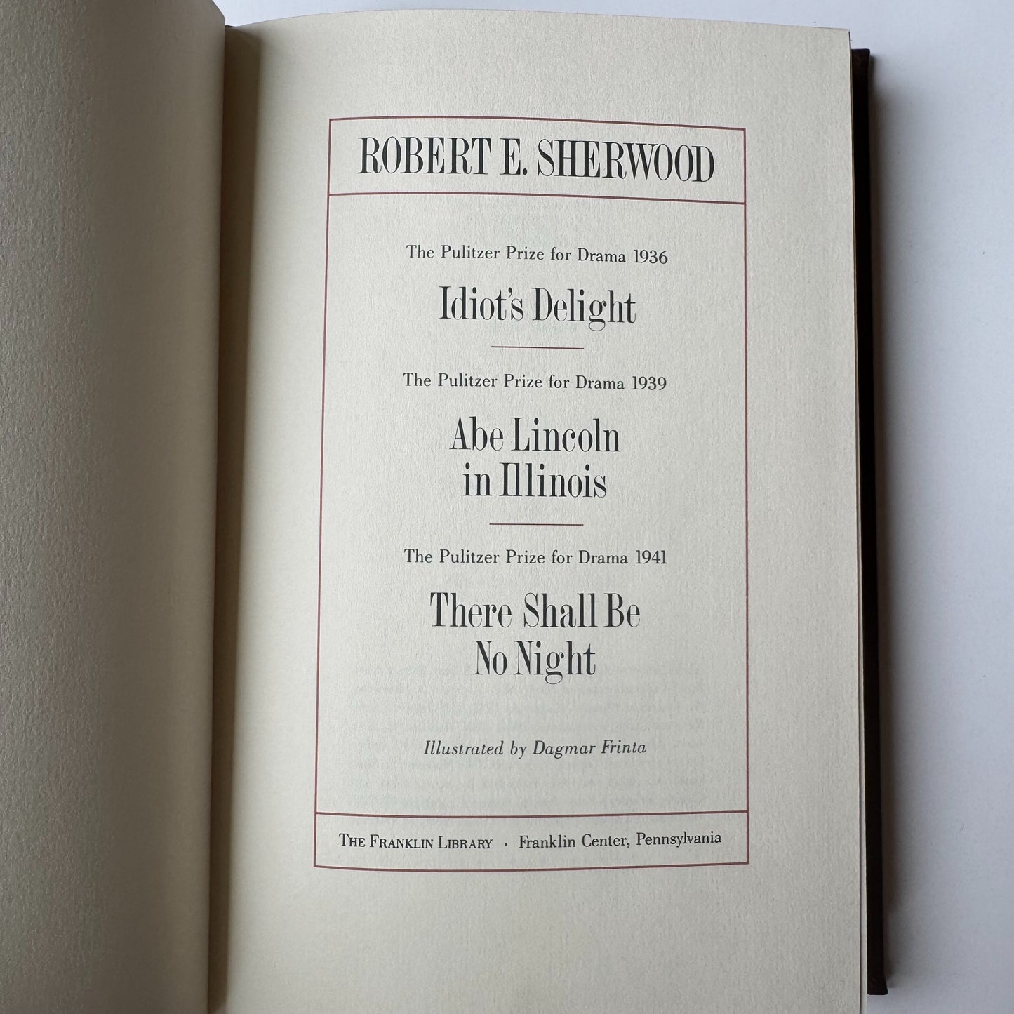 Three Plays by Robert E. Sherwood, Pulitzer Prize, Franklin Library, 1984 Ornate Leather