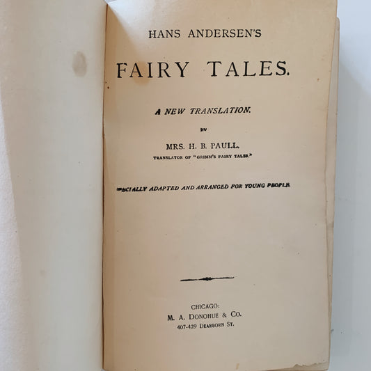 Hans Andersen's Fairy Tales, Translated by Mrs. H.B. Paull, Antique Hardcover