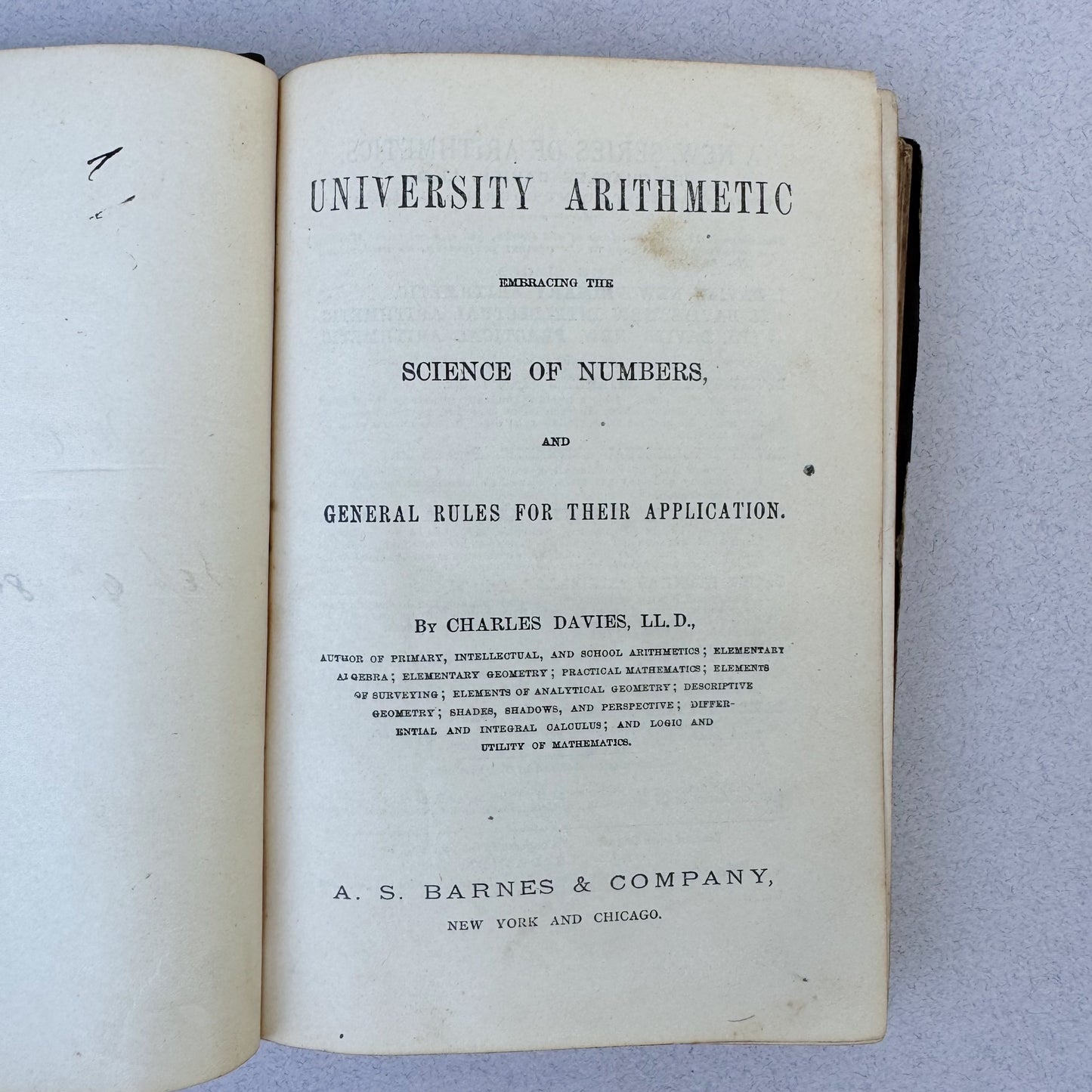 University Arithmetic, Science of Numbers, 1863 Antique School Book