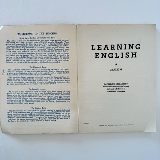 Learning English, Grade 6, A 20th Century Workbook, 1946 Softcover School Book