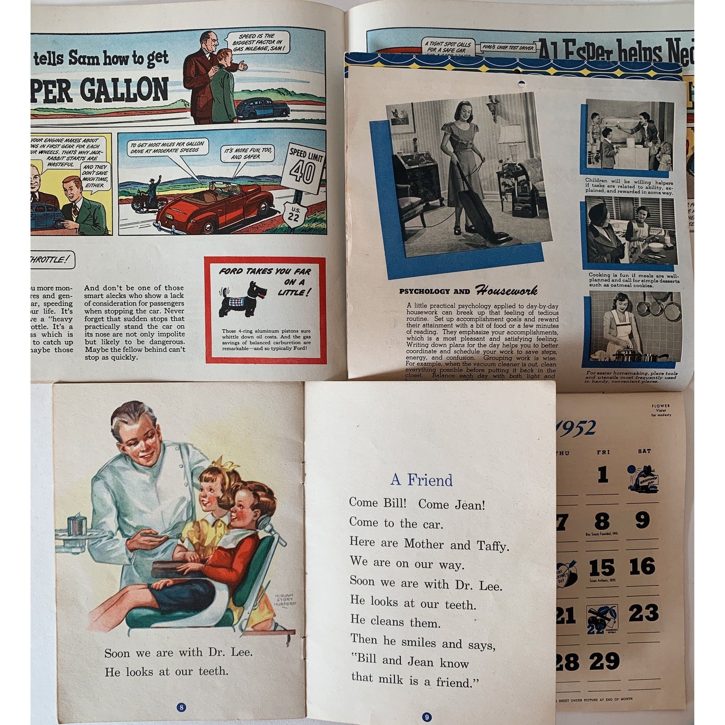 Vintage Mid Century Modern Ephemera, Cars, Children's, Calendar, 1940s