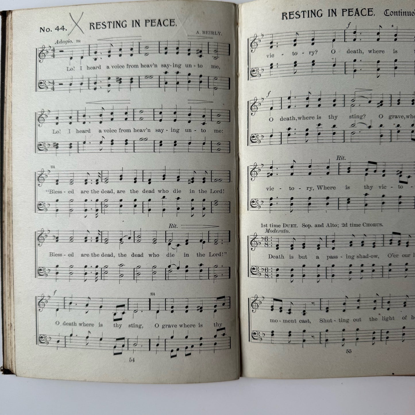 Beirly's Memorial Songs No.1 Funeral Song Book, 1892 Hardcover