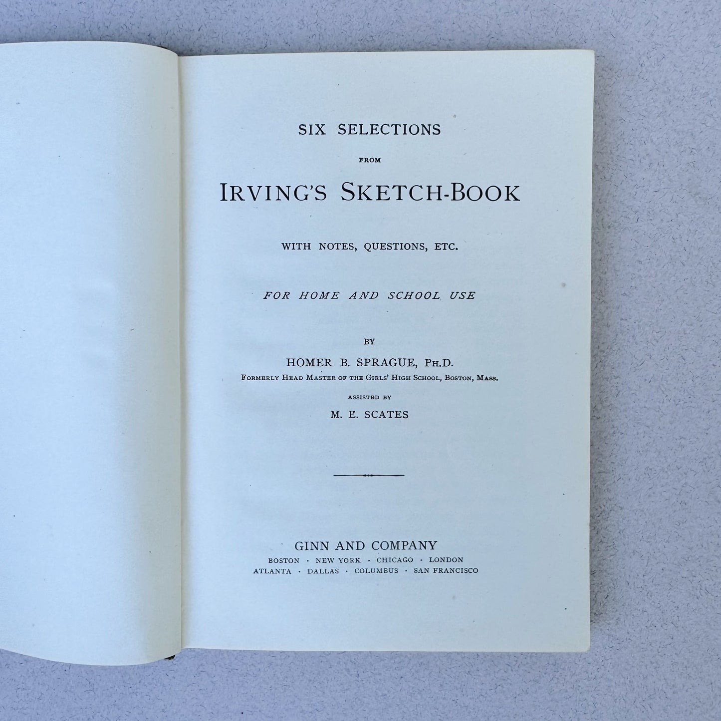 Six Selections From Irving's Sketchbook, Home and School Library, 1878 Antique Hardcover School Book