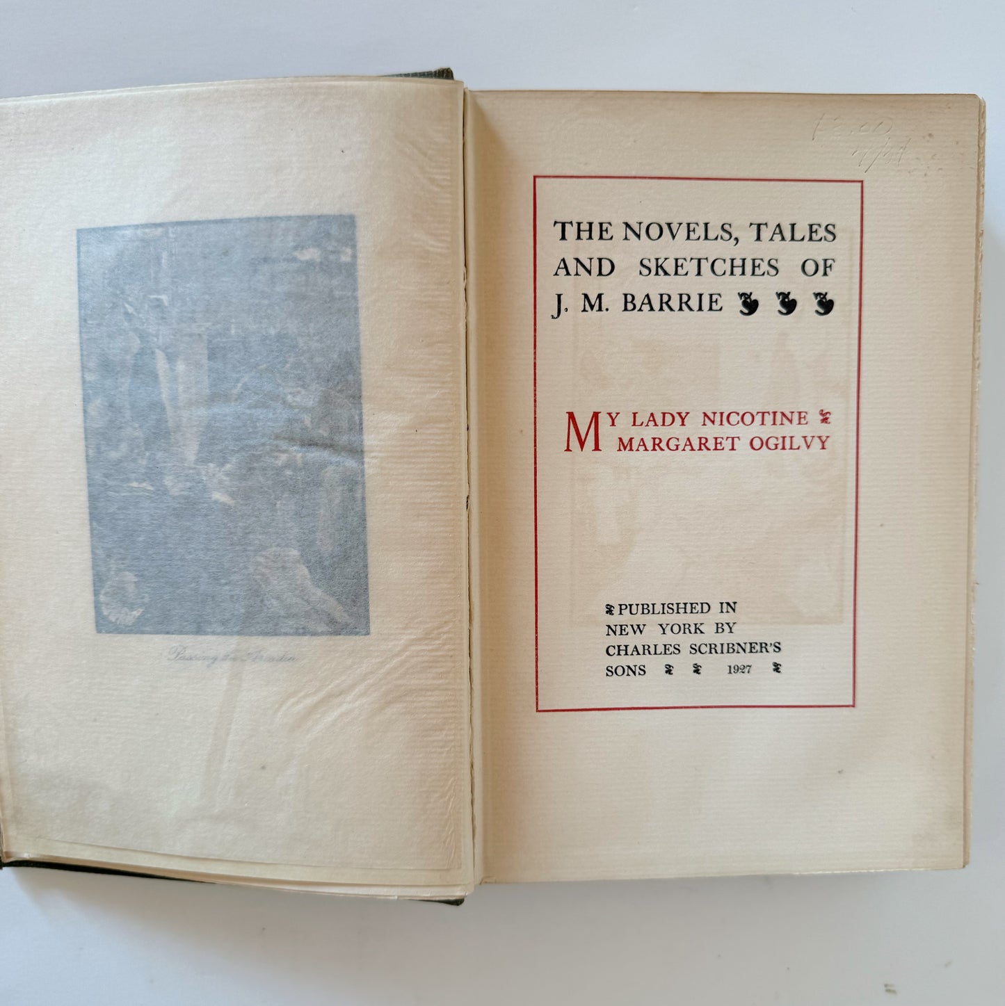 The Novels, Tales, and Sketches of J.M. Barrie, My Lady Nicotine & Margaret Ogilvy, 1927, Green Hardcover