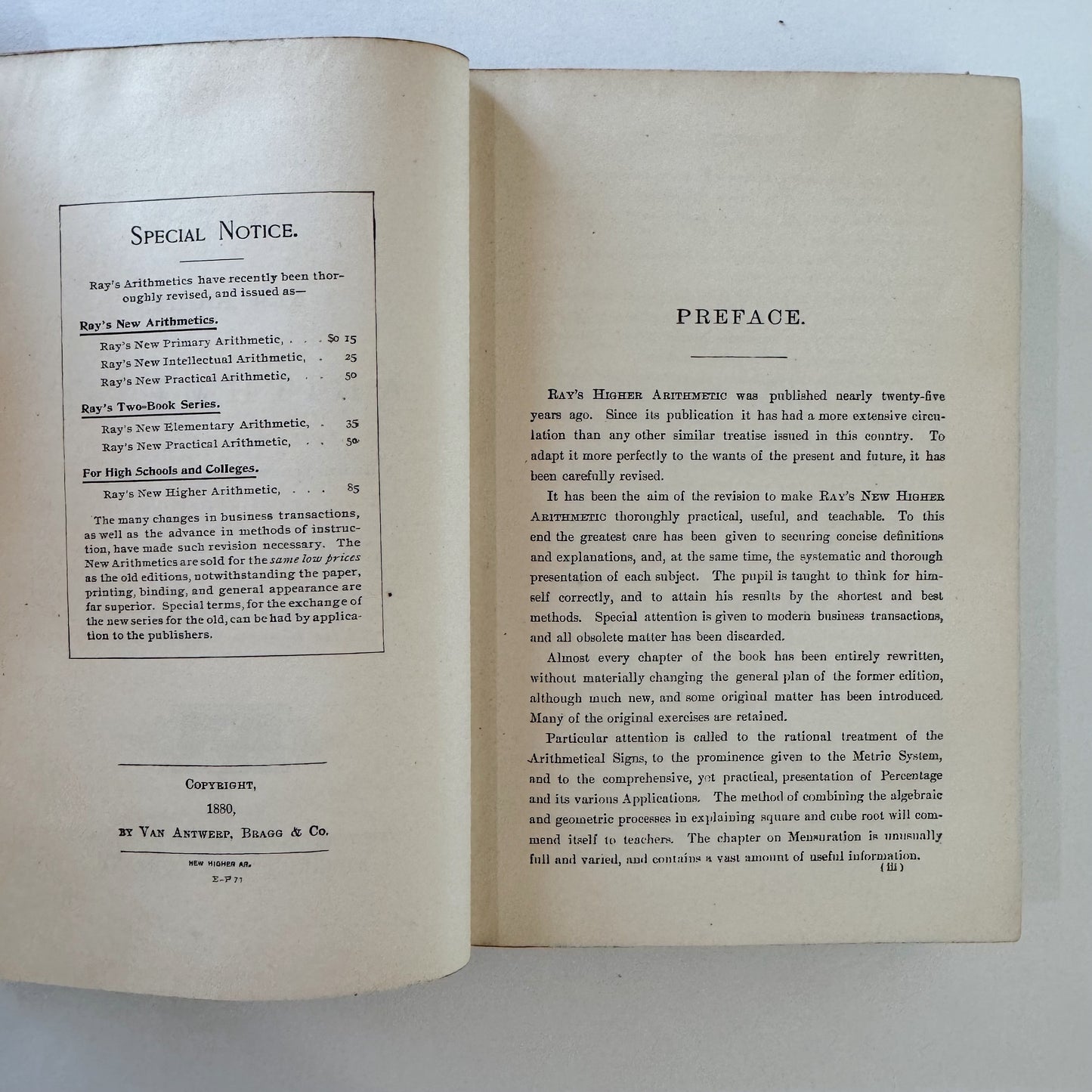 Ray's New Higher Arithmetic, Eclectic Education Series, 1880 Antique School Book