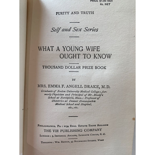 What a Young Wife/Young Husband Ought to Know, 1902, 1907, Self and Sex Series