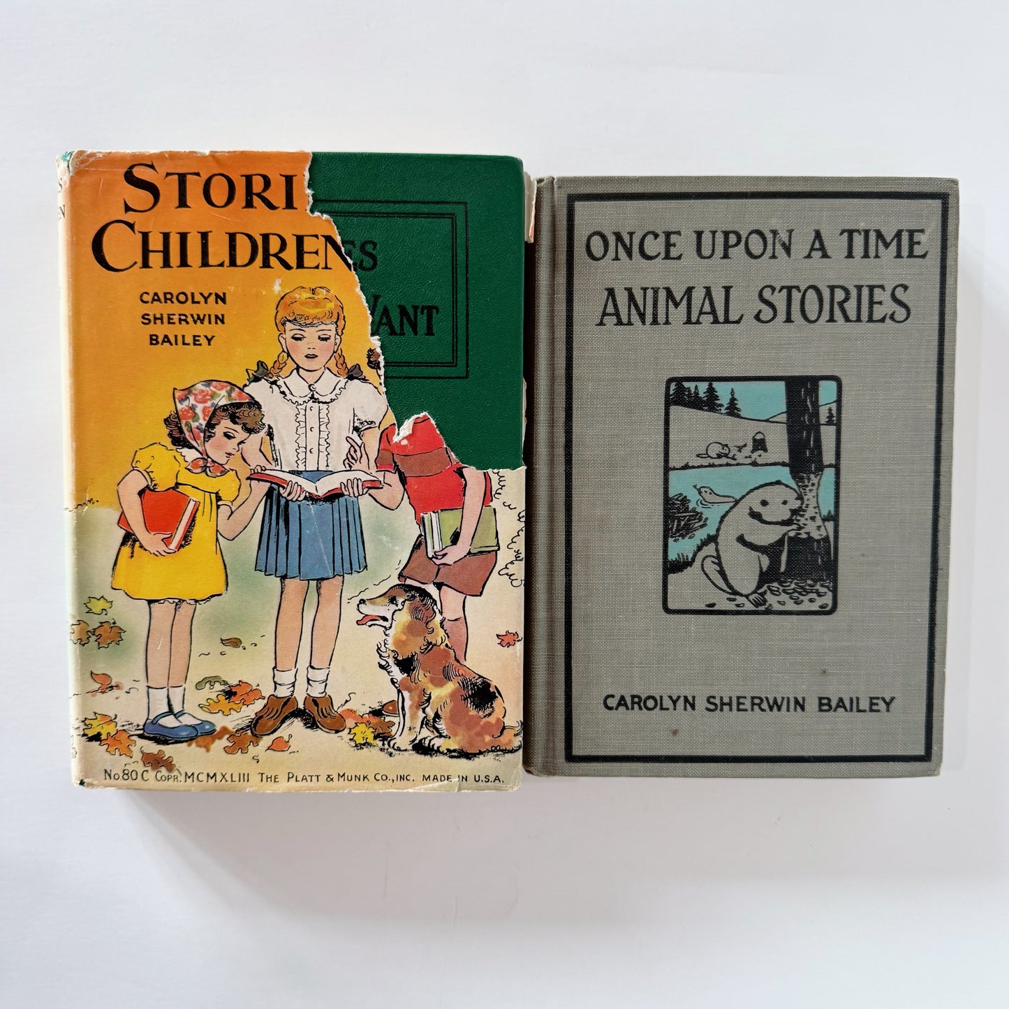 Stories Children Want and Once Upon A Time Animal Stories, Carolyn Sherwin Bailey, 1923, 1943 Children's Fiction