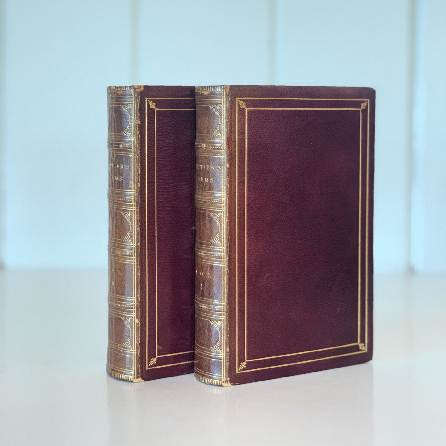The Poetical Works of John Greenleaf Whittier, 1864, Complete in Two Volumes, Ticknor & Fields, Leather