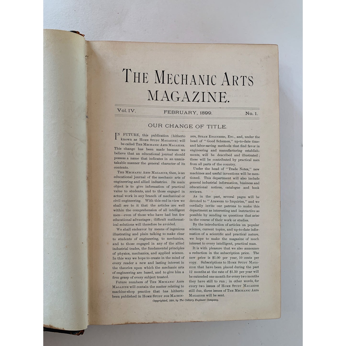 Mechanic Arts Magazine, Volume IV, 1899-1900 Book, 1899