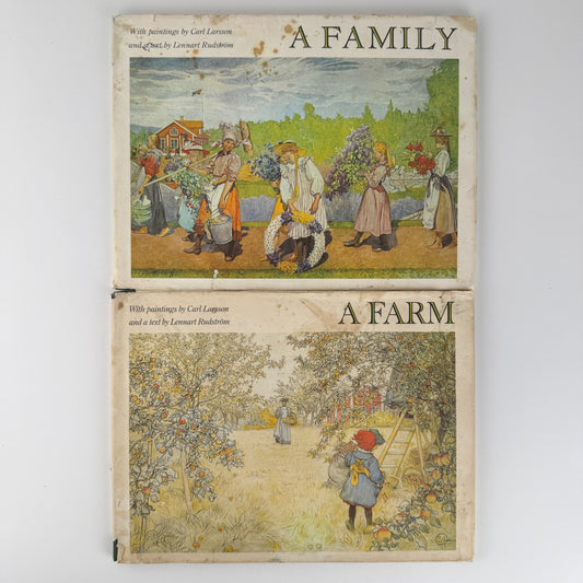 Set of 2 Carl Larrson Books: A Family and A Farm, Lennart Rudstrom, Vintage Hardcover