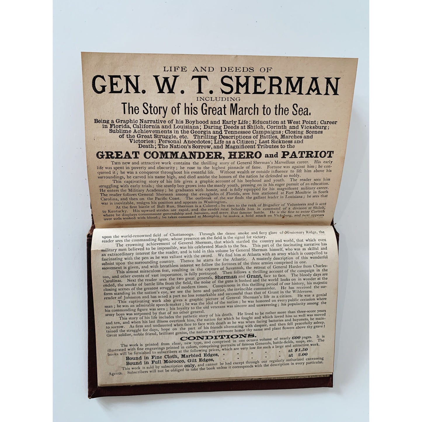 Book Salesman's Sample of Life and Deeds of General Sherman, 1891, Hardcover