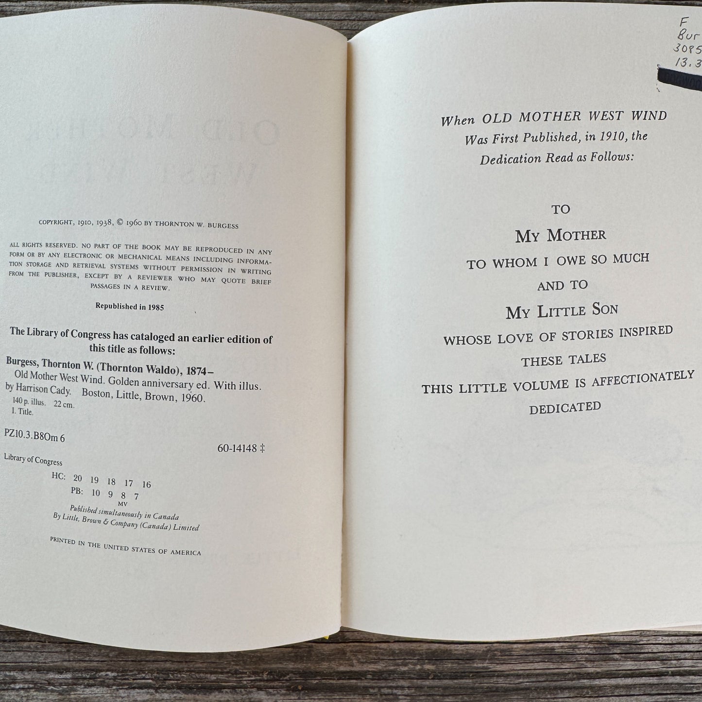 Old Mother West Wind, Golden Anniversary Edition, Thornton W. Burgess, 1985