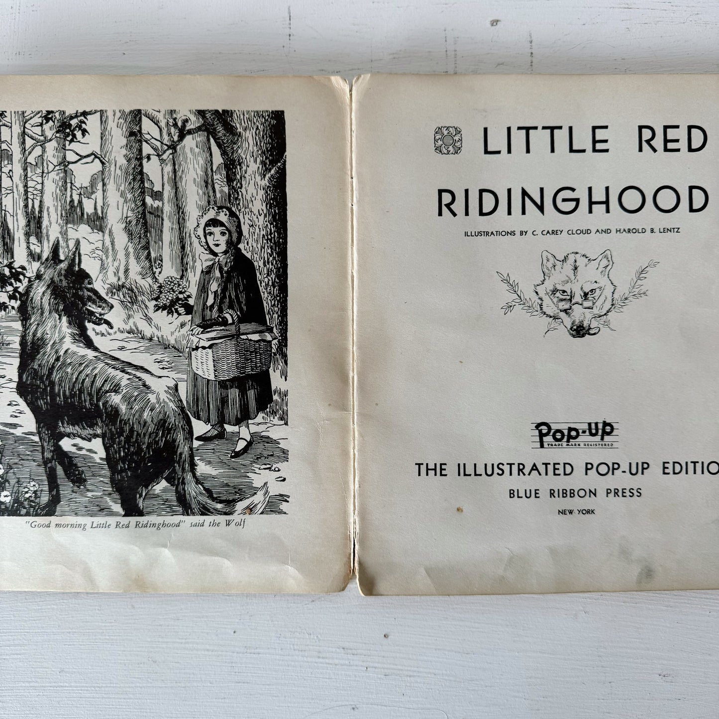 The Pop-Up Goldilocks & Three Bears and Little Red Riding Hood Book- Blue Ribbon Press Lentz- 1934