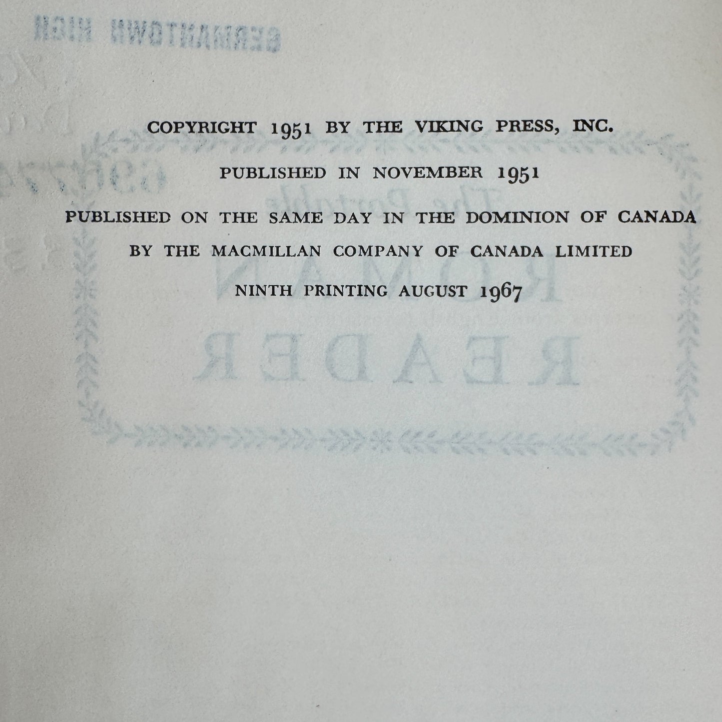 The Portable Roman Reader, The Culture of the Roman State, Basil Davenport, 1967
