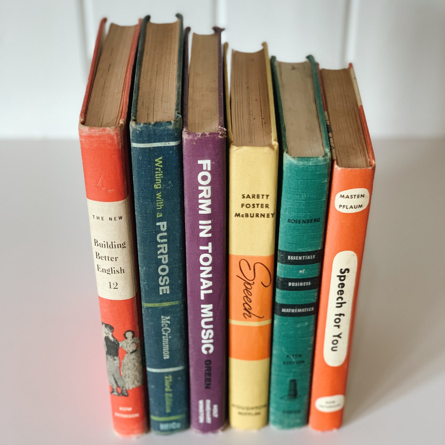 Vintage School Books in Rainbow Colors, Colorful Classroom Shelf Styling