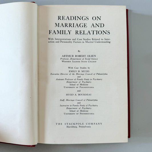 Readings on Marriage and Family Relations, 1953 Hardcover School Book