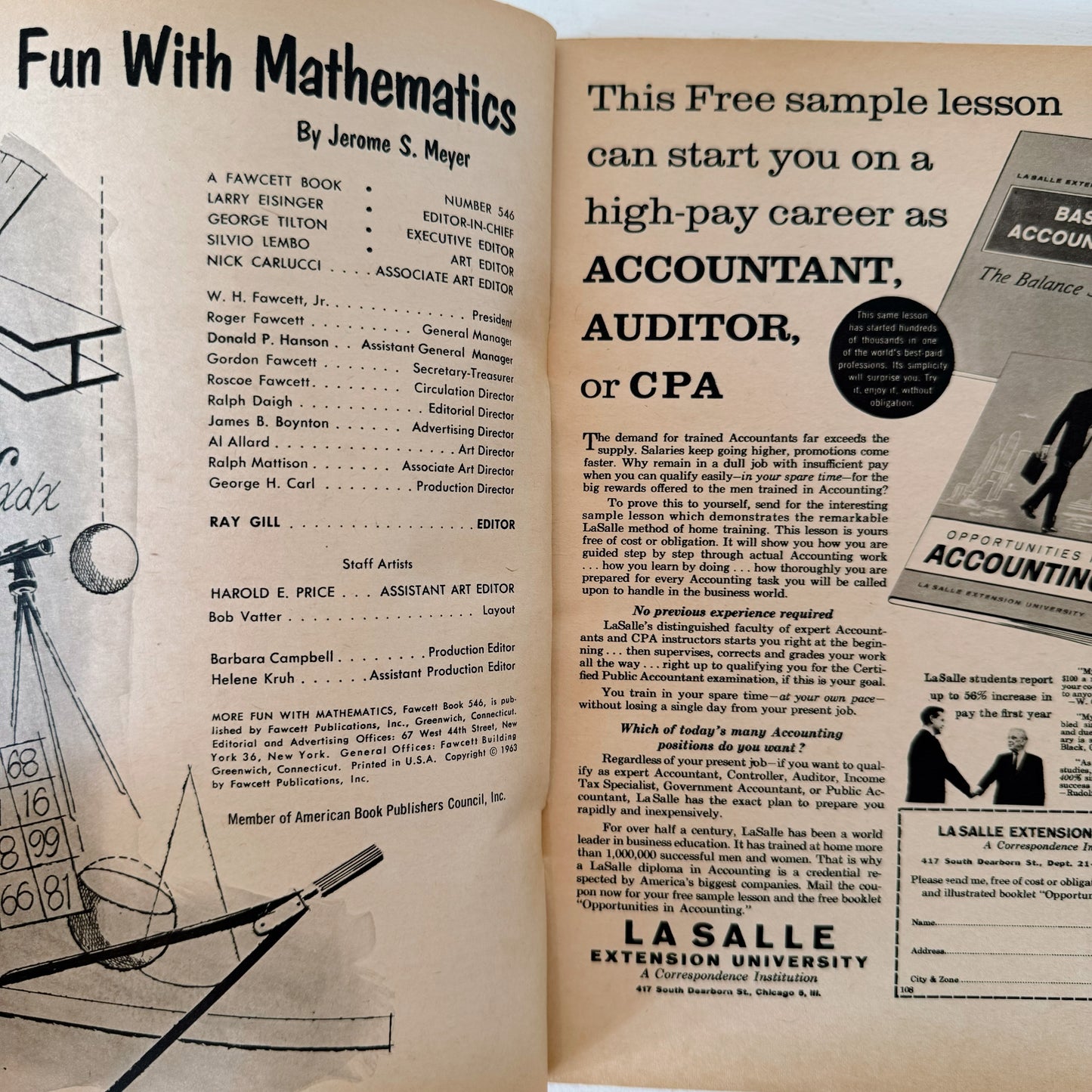 More Fun With Mathematics, 1963 Game and Puzzle Book, Jerome S. Meyer