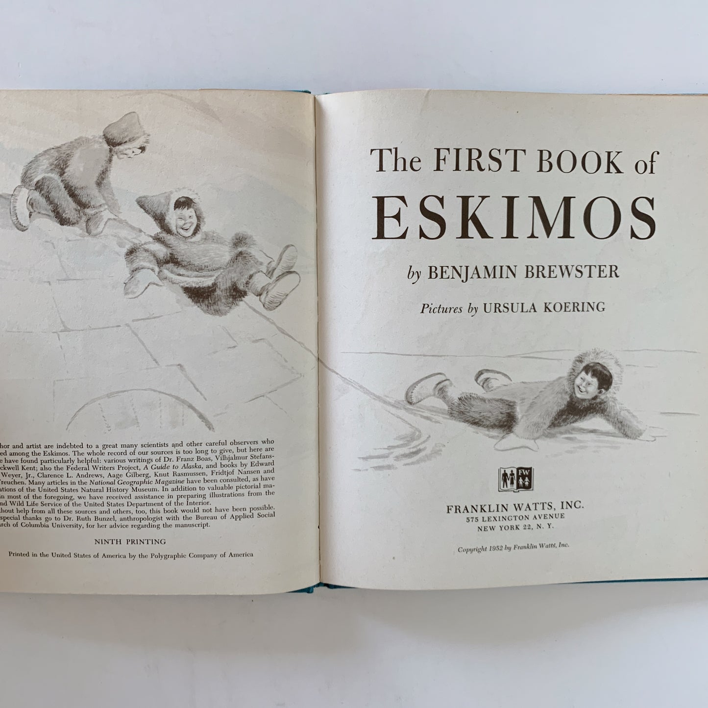 The First Book of Eskimos, Benjamin Brewster, 1952 Hardcover with DJ