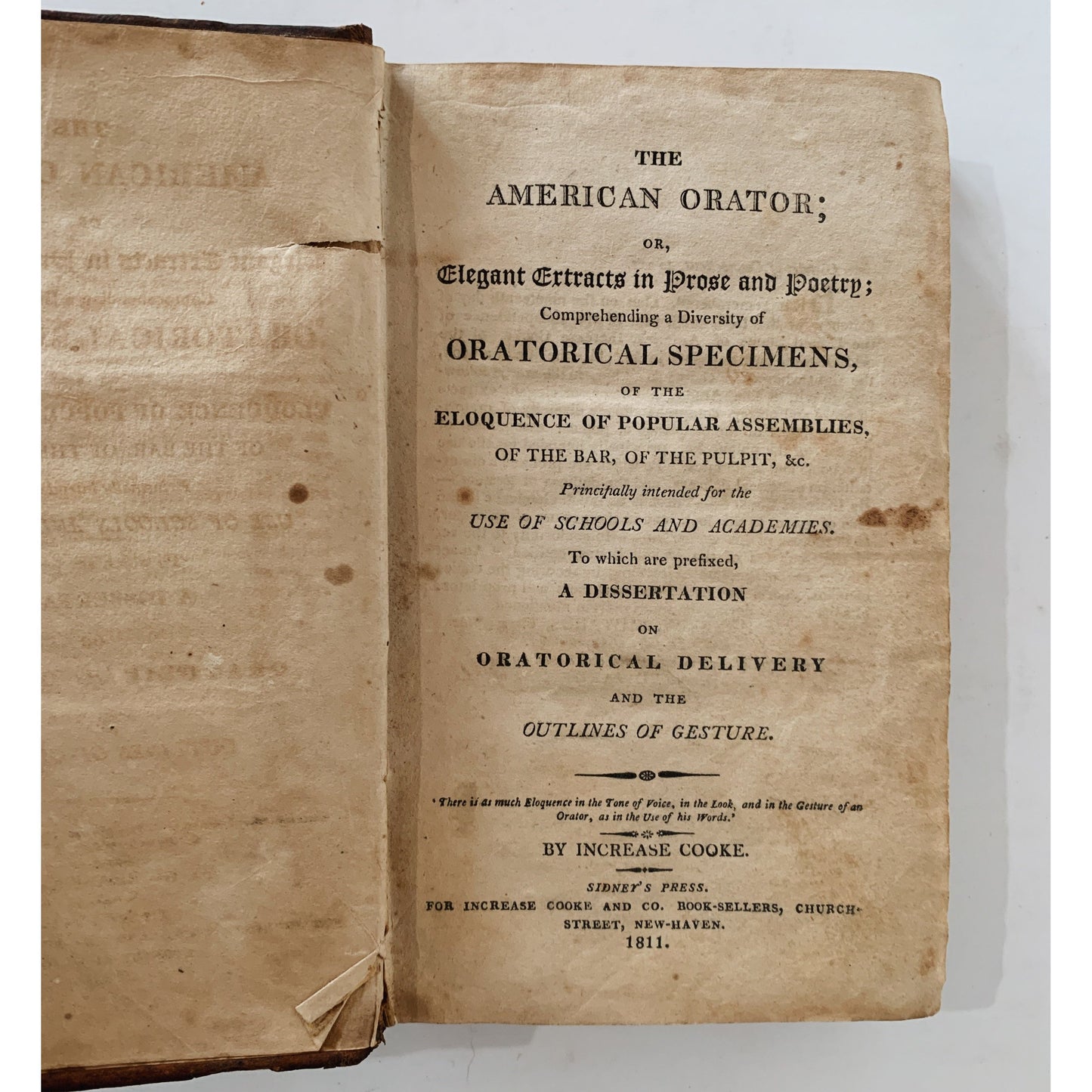 The American Orator by Increase Cooke, First Ed, 1811, Oratory and Elocution