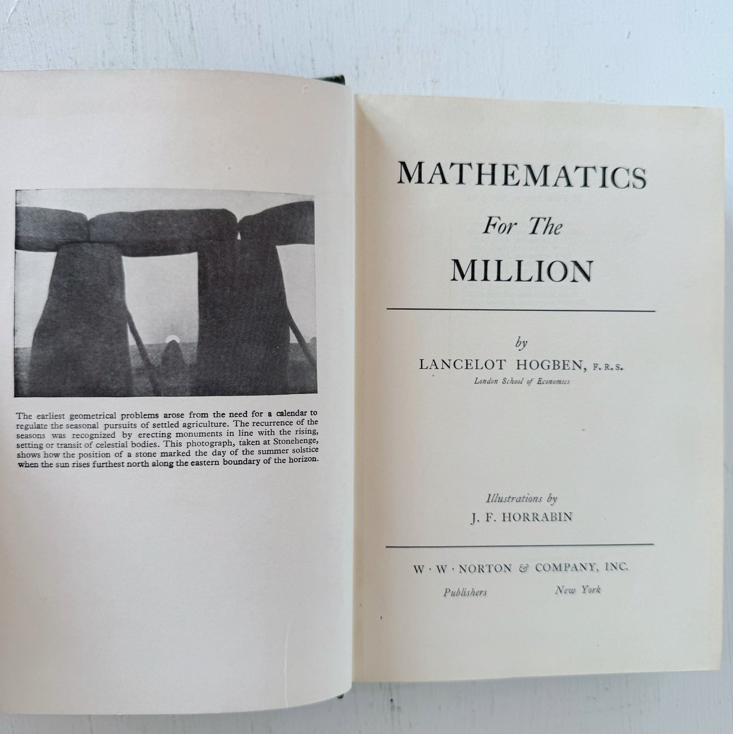 Mathematics for the Million, 1938 Lancelot Hogben Hardcover, 12th Impression