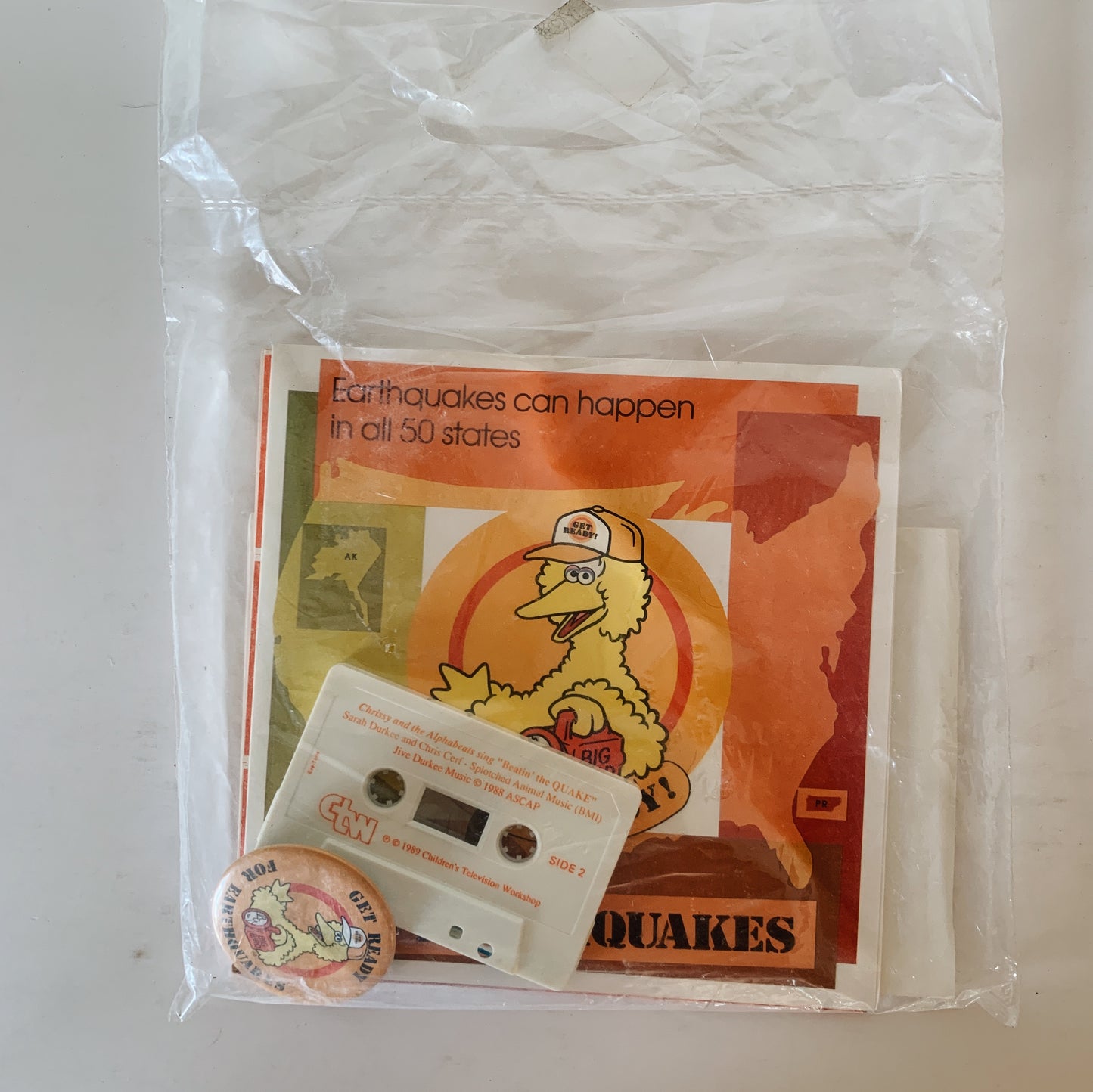 Get Ready For Earthquakes, Sesame Street Educational FEMA Kit, Games, Button, Cassette Tape