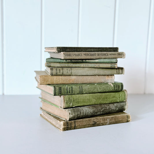 Antique Olive Green School Books for Display, Old School Book Bundle