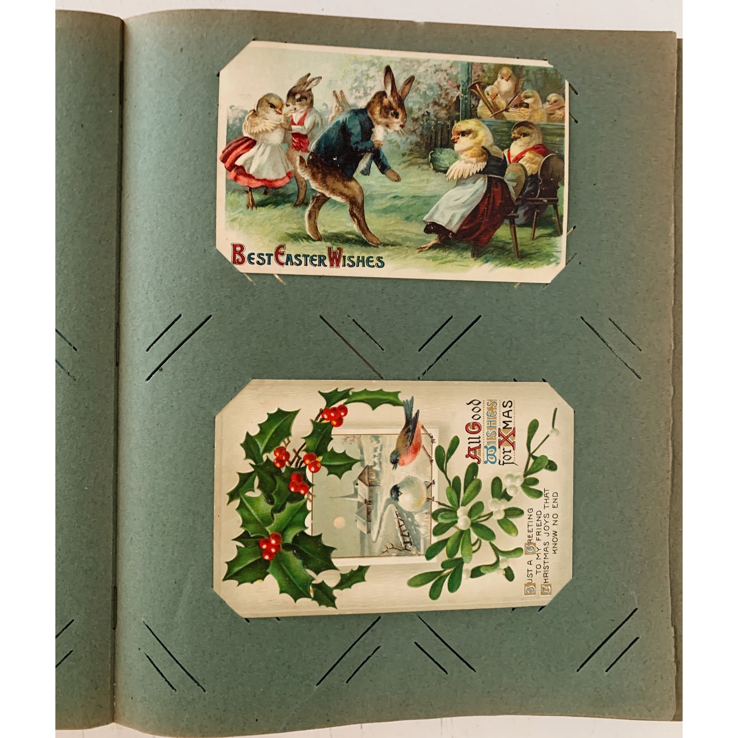 Antique Post Card Album with 18 Cards - Christmas, Halloween, Easter, July 4th