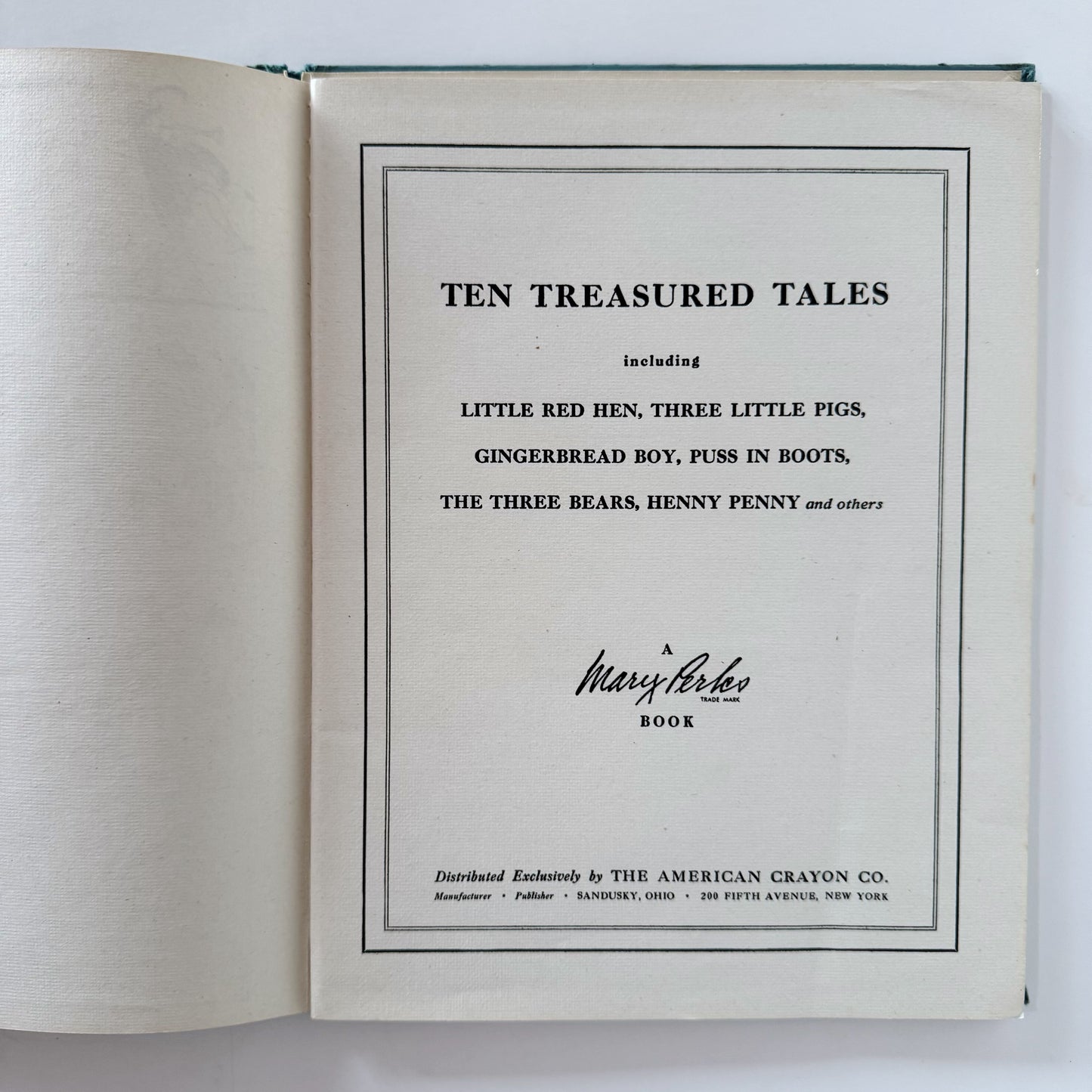 Ten Treasured Tales, A Mary Perks Book, 1943 Fairy Tales Hardcover