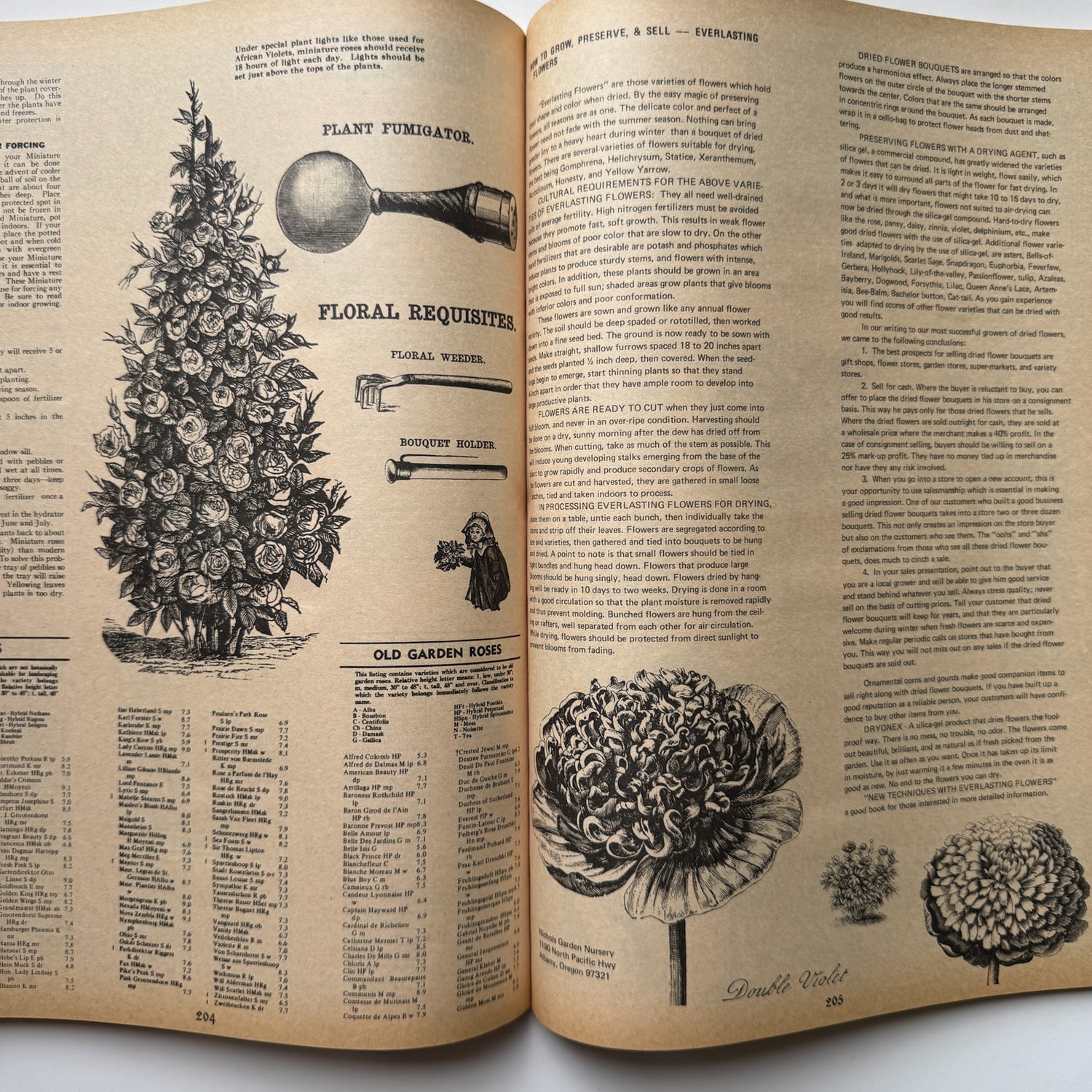 Open book with vintage botanical illustrations and text on a white background