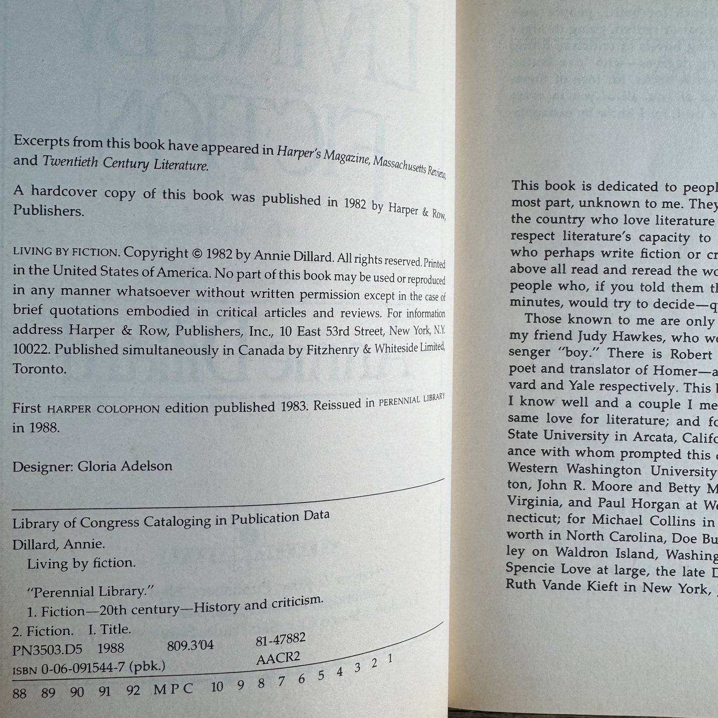 Teaching a Stone to Talk, Pilgrim at Tinker Creek, and Living by Fiction, Annie Dillard, 1988, First Harper Colophon Editions, Set of 3