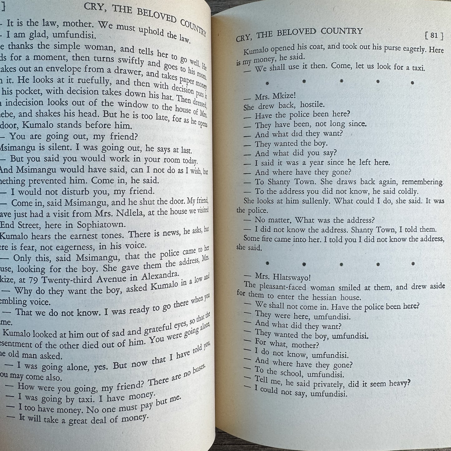 Cry, the Beloved Country, Alan Paton, 1948, Book of the Month Club Edition
