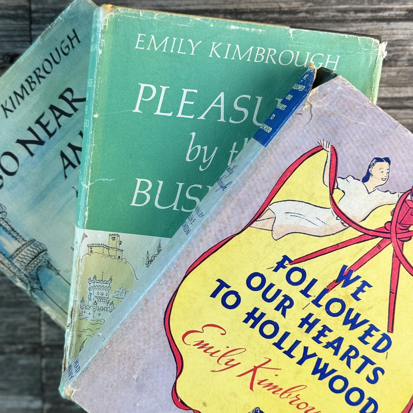 Set of 3 Emily Kimbrough Books: Pleasure By the Busload (First Edition, 1961), We Followed Our Hearts to Hollywood (1943), So Near and Yet So Far (1955)
